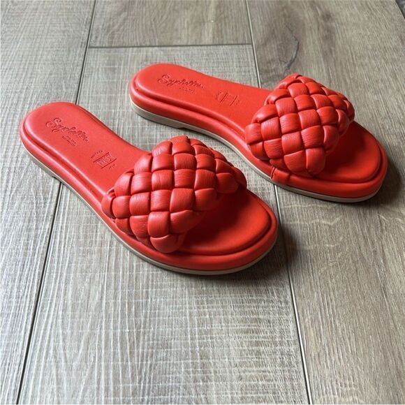 Free People Seychelles Wilma Woven Sandals Flat Slides Deep Orange US 6 NWOB - Picture 3 of 8
